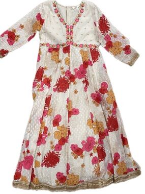 Girls' Floral 13/14 size White Dress with Pink & Gold Accents INDIAN traditional